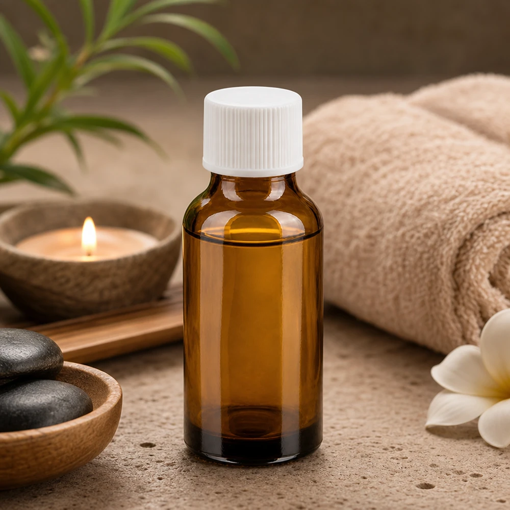 Frasco compacto de vidrio ámbar de 20 ml con rosca de 11 mm perfecto para aplicaciones de aromaterapia y bienestar