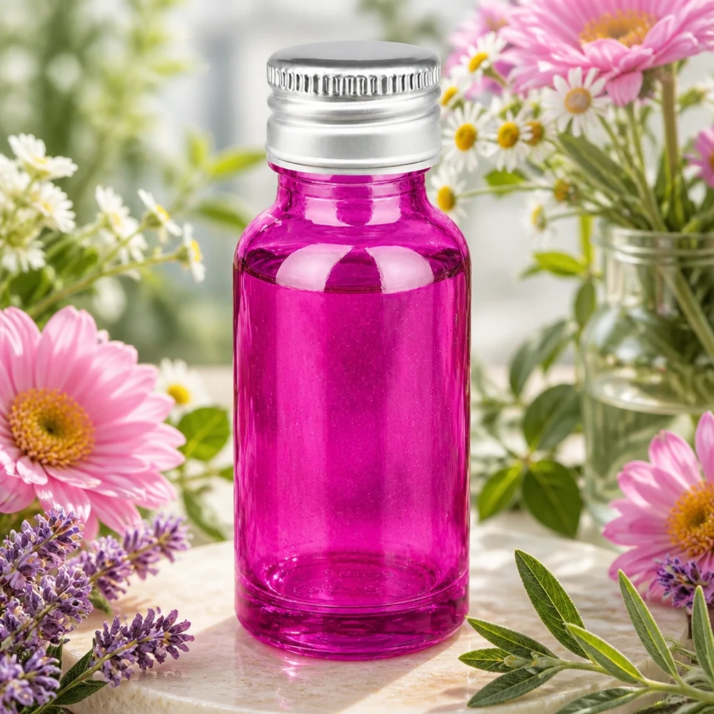Botella de 20ml 11mm tapón de rosca aluminio-plata estándar PurpleLine.UT18/20 Frasco de vidrio violeta de 20 ml de alta calidad con tapón de rosca de aluminio para protección UV y aromaterapia