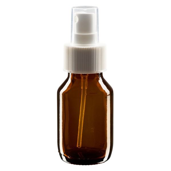Frasco para medicamentos de 50 ml marrón, con atomizador de bomba blanco ApoGlas Frasco para medicamentos de 50 ml marrón, con atomizador de bomba blanco ApoGlas