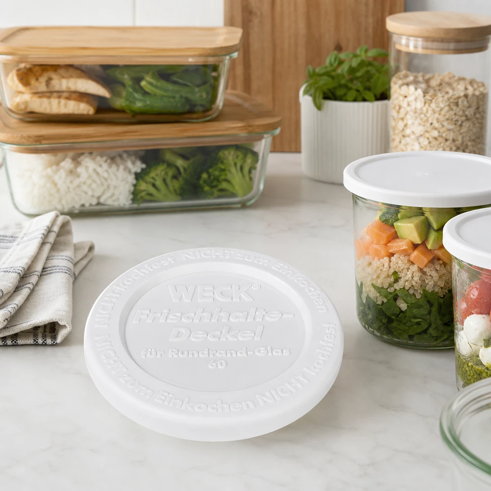 Tapa para conservas WECK RR60 WECK Keep Fresh Tapa RR60 Meal Prep Ensalada en tarro Prepara comidas sanas Tarro de capas Verduras