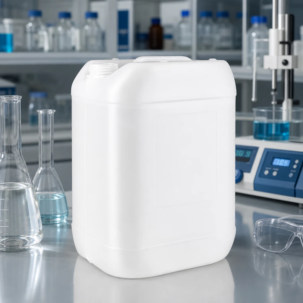 Bidón vacío de 25 litros sin tapón, de plástico blanco, para productos químicos y líquidos