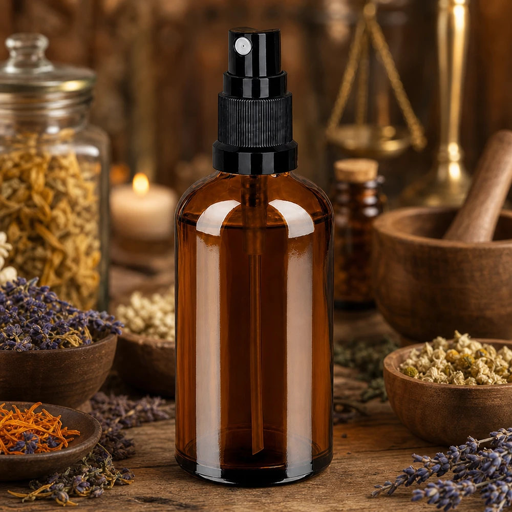 Frasco pulverizador de vidrio ámbar de 100 ml con atomizador fino para tinturas homeopáticas y extractos de hierbas