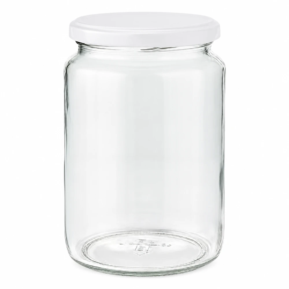 Tarro redondo de 795 ml con tapa blanca BasicSeal UNiTWIST - tarro vacío de cristal transparente para conservas