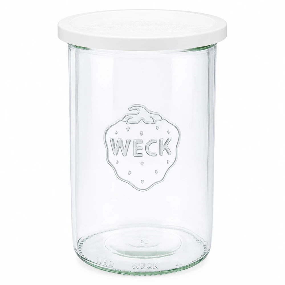 Vasos de 1000ml con tapa de frescor WECK RR100 WECK mason jar 1000ml con tapa blanca RR100 tarro de cristal transparente con logotipo WECK