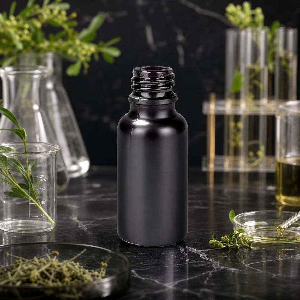 Frasco de vidrio negro de 20 ml UT18/20 UNiTWIST para aceites aromaterapéuticos y extractos de hierbas