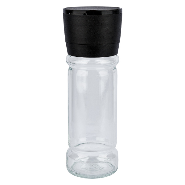 Tarro para especias de cristal transparente, 100 ml, con molinillo de cerámica negro Tarro para especias de cristal transparente, 100 ml, con molinillo de cerámica negro