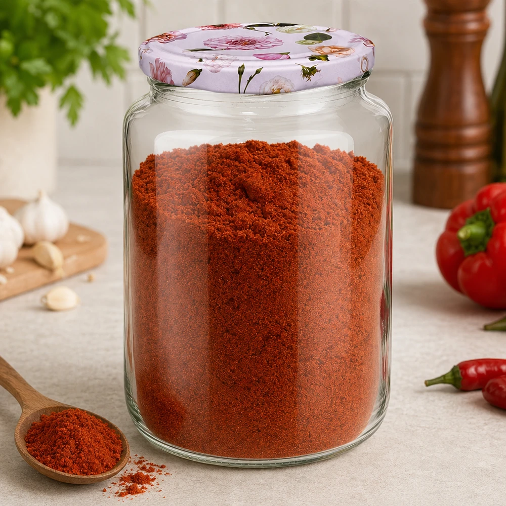 Tarro redondo de 795 ml con pimentón rojo en polvo Tapa BasicSeal rosa estampado floral tarro de especias cocina