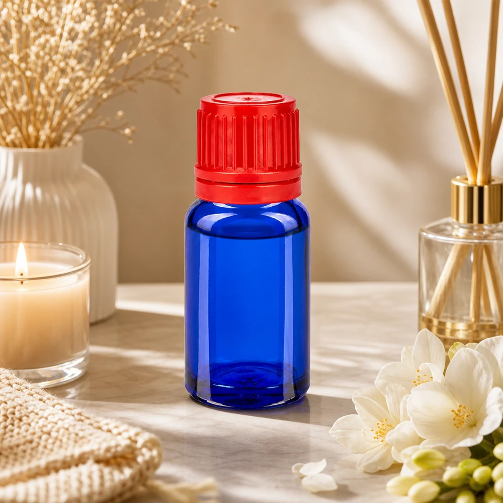 Frasco 10ml 11mm tapón rosca rojo con precinto BlueLine UT18/10 Frasco de laboratorio azul de 10 ml con tapón rojo de 11 mm SV para aplicaciones farmacéuticas y productos químicos
