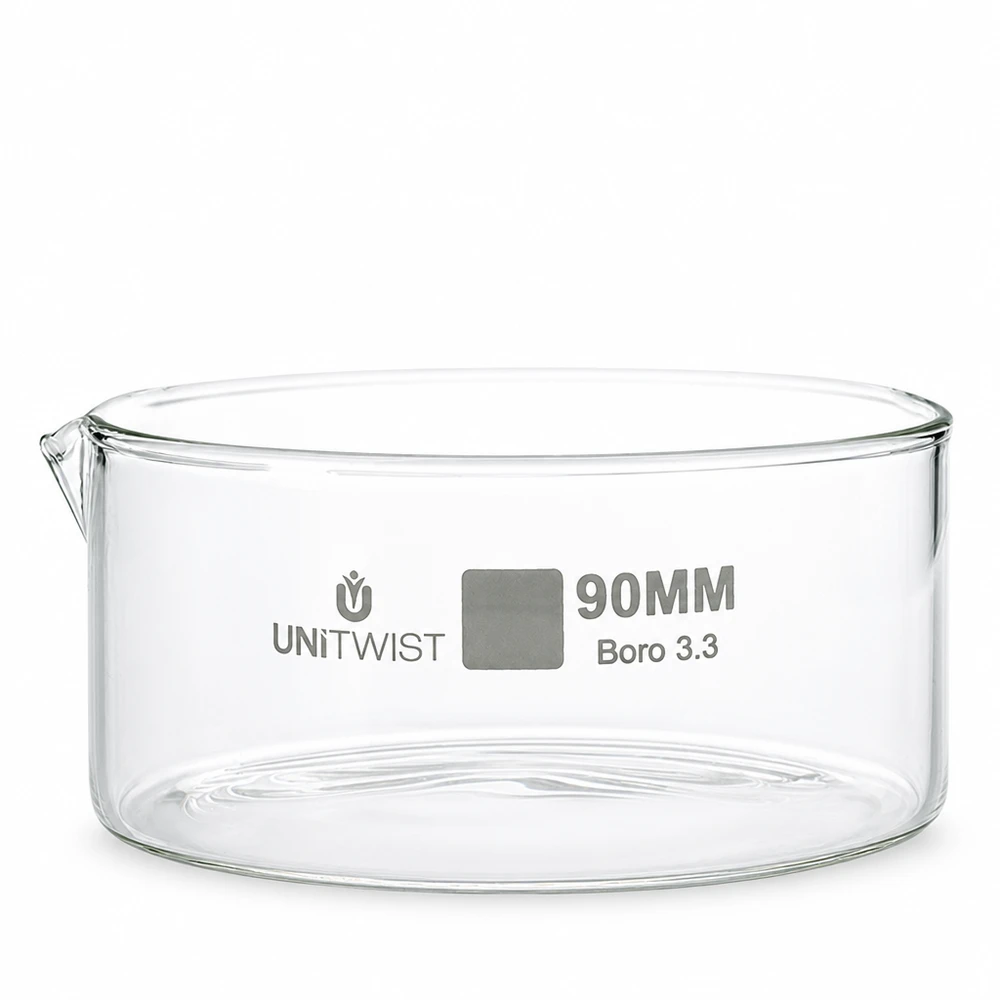 Cubeta de cristalización de 90 mm de vidrio borosilicato UNiTWIST Boro 3.3 transparente para laboratorio