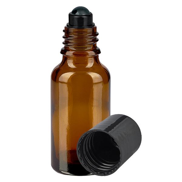Botella de farmacia marrón 20ml tapón roll-on negro Botella de farmacia marrón 20ml tapón roll-on negro
