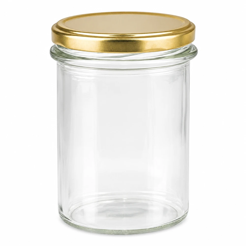 Vasos de 230ml con tapa BasicSeal oro UNiTWIST Tarro vacío de 230 ml con tapa dorada BasicSeal UNiTWIST para mermelada y miel