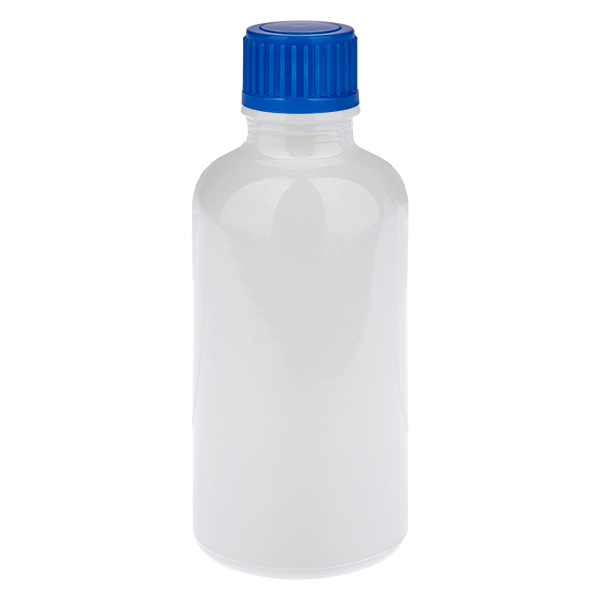 Botella de 50 ml con tapón de rosca azul estándar de 11 mm WhiteLine UT18/50 Botella de 50 ml con tapón de rosca azul estándar de 11 mm WhiteLine UT18/50