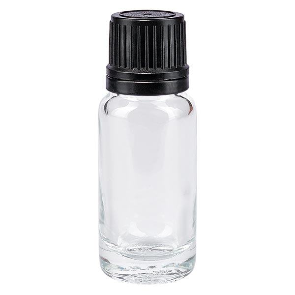 Botella de farmacia transparente 10ml tapón cuentagotas anillo vertedor 1mm negro cierre inviolable Botella de farmacia transparente 10ml tapón cuentagotas anillo vertedor 1mm negro cierre inviolable