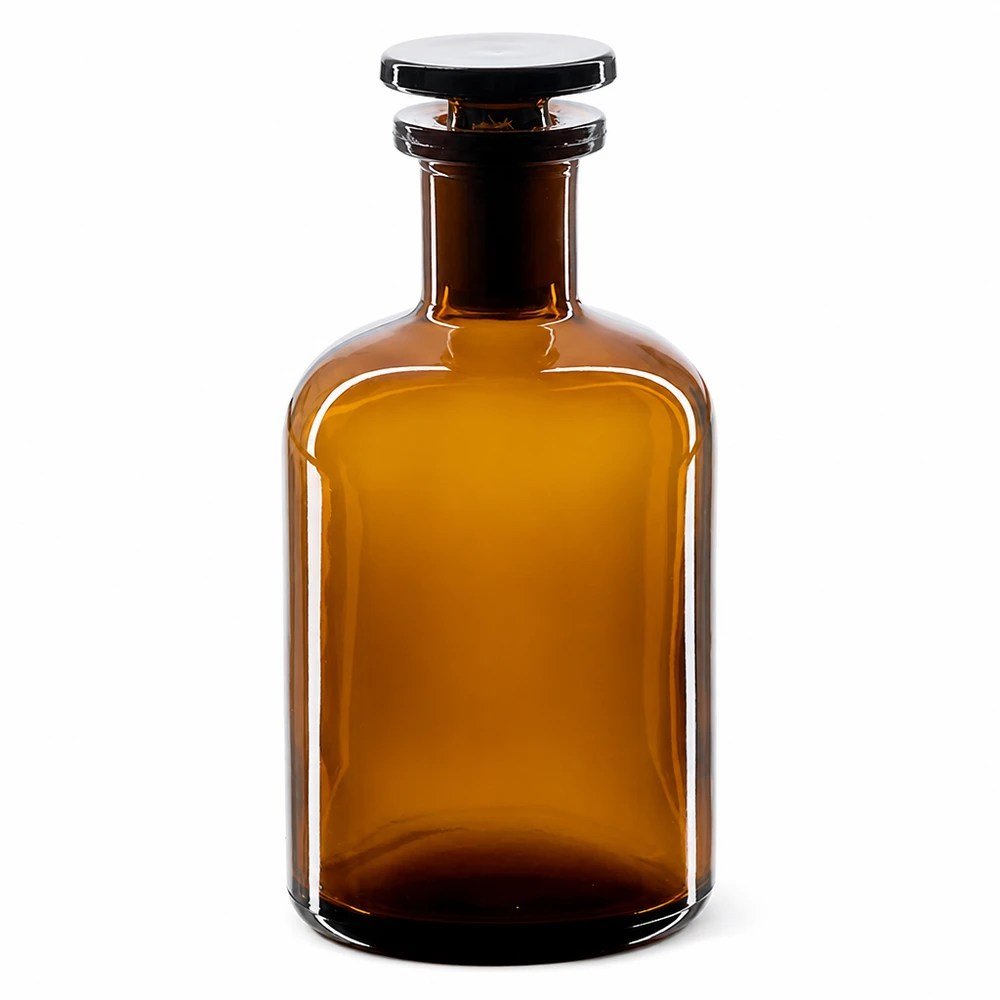 Frasco con hombro redondo 100ml marrón cuello estrecho tapón de vidrio Botella marrón de hombros redondeados de 100 ml con tapón de cristal y cuello estrecho, fabricada en cristal de laboratorio de alta calidad