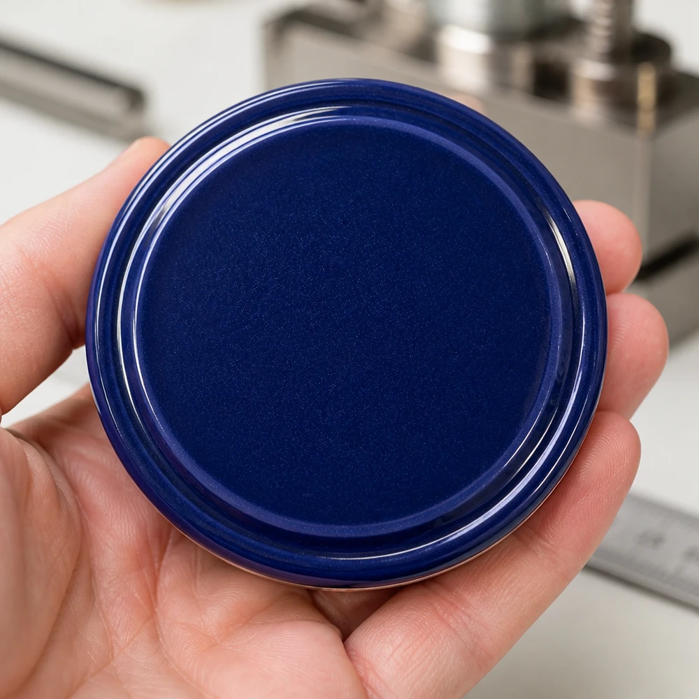 Tapa BasicSeal de 82 mm, azul (TO82) UNiTWIST Vista superior de la tapa BasicSeal azul TO82 de 82 mm, superficie lisa, UNiTWIST Twist-Off