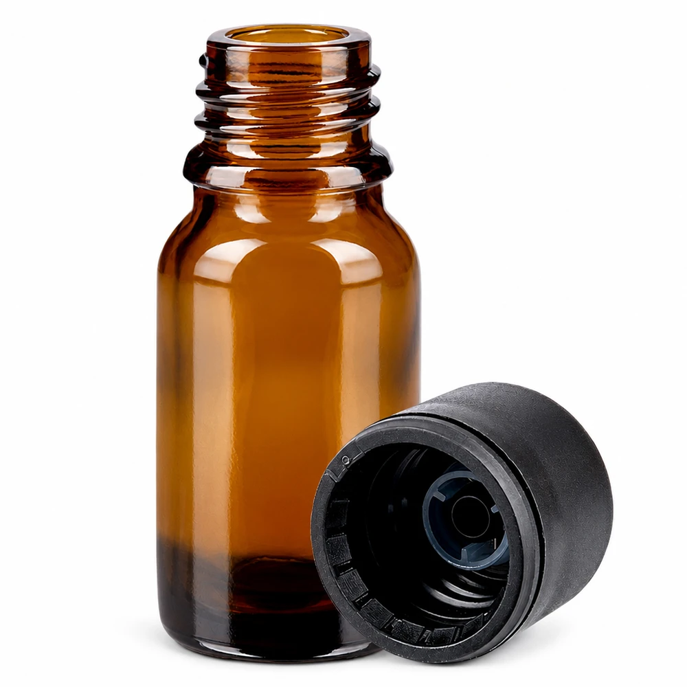 Frasco de vidrio ámbar de 10 ml con tapón de rosca para aceites de aromaterapia y perfumería