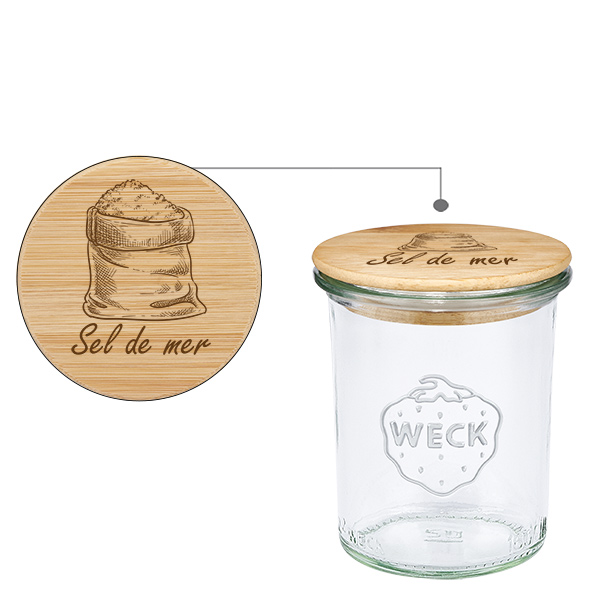 Couvercle en bois "Sel de mer" avec WECK verre plongeant 160 Couvercle en bois "Sel de mer" avec WECK verre plongeant 160