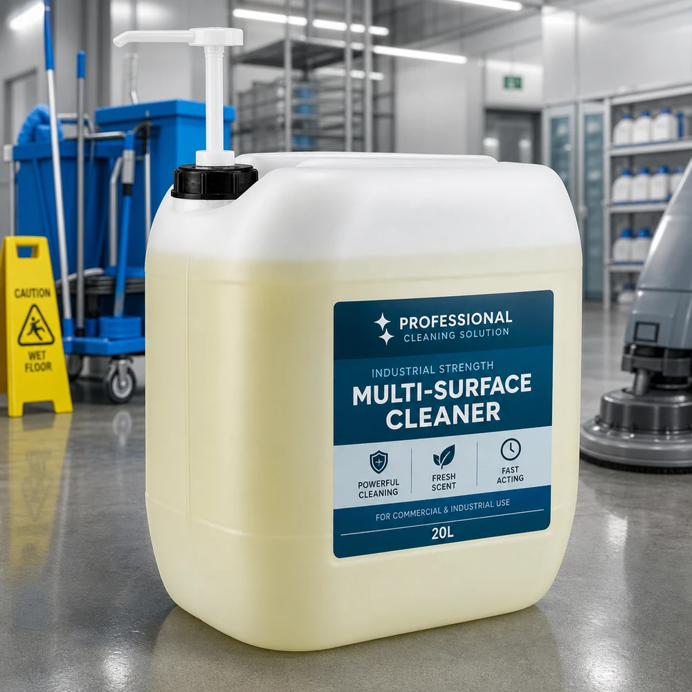 Bidón 30 litros con bomba dosificadora Bidón de 30 litros de color crema con bomba dosificadora para productos de limpieza profesionales