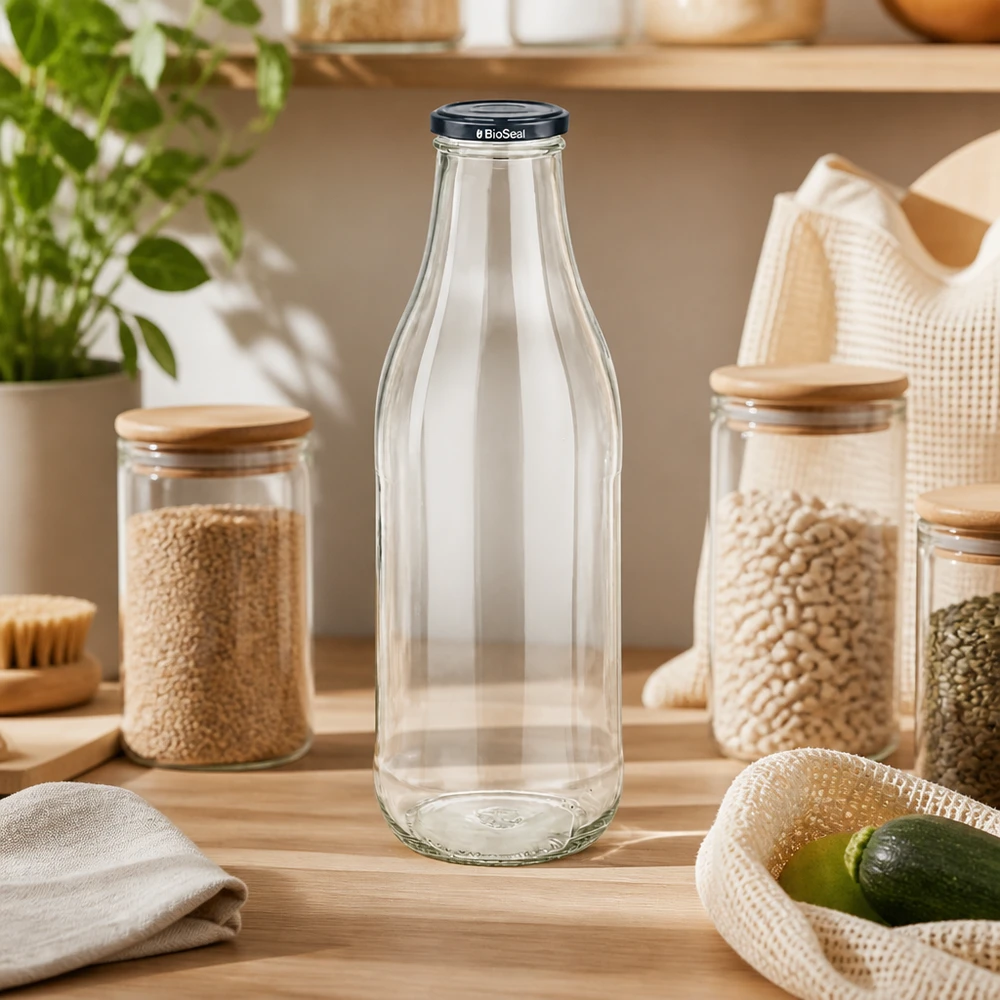 Frasco de vidrio de 1000 ml + tapa BioSeal negra UNiTWIST 1000ml Glasflasche BioSeal Deckel Zero Waste Küche Hülsenfrüchte Vorratshaltung nachhaltige Küchenorganisation