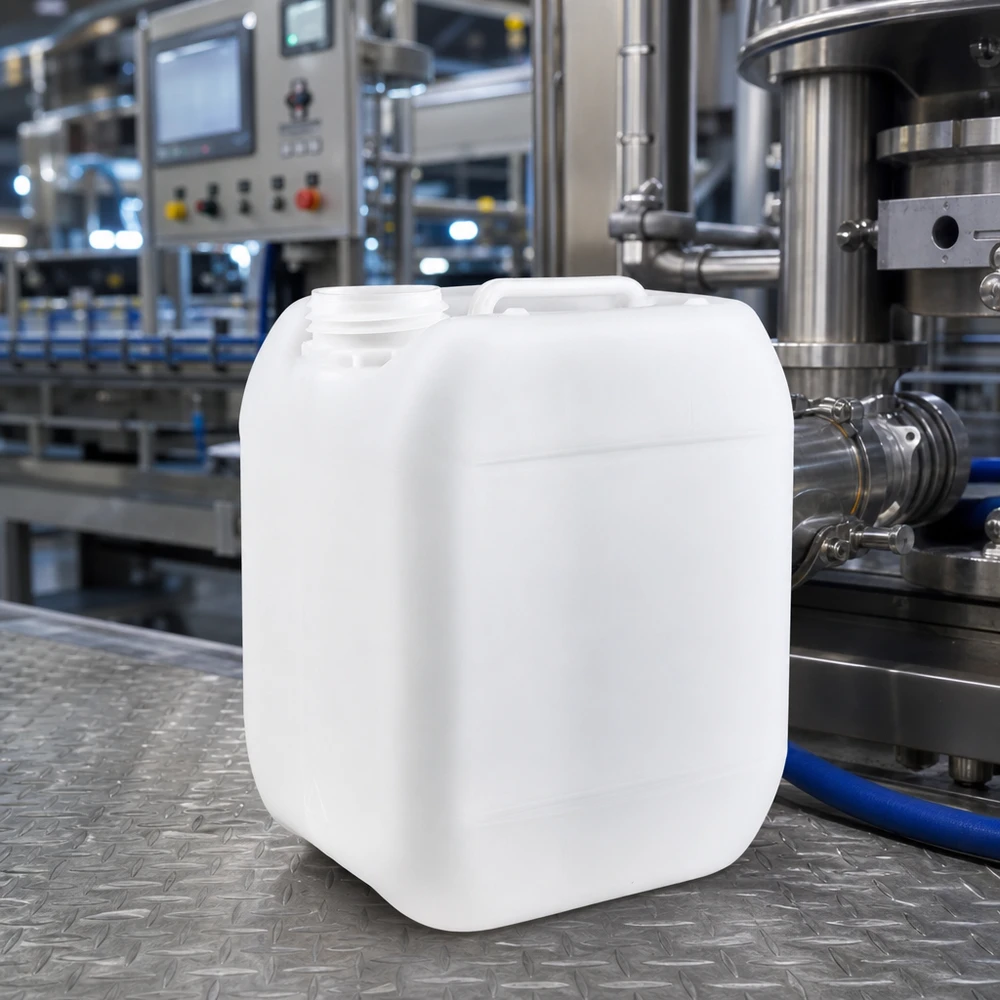 Bidón rectangular de plástico de 5 litros sin tapón, fabricado en una planta de producción industrial