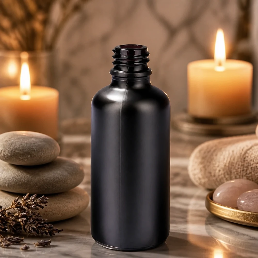 Frasco boticario de 50 ml BlackLine UT18/50 UNiTWIST en tamaño compacto para aromaterapia y bienestar