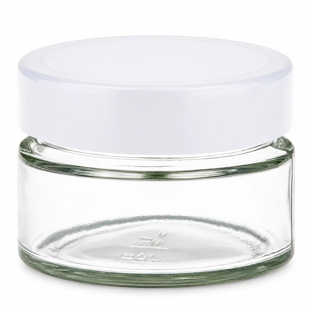 Tarro redondo de 130ml con tapa BasicSeal blanco UNiTWIST Tarro de cristal redondo de 130 ml con tapa blanca BasicSeal UNiTWIST - tarro de cristal vacío con tapa de rosca para almacenamiento