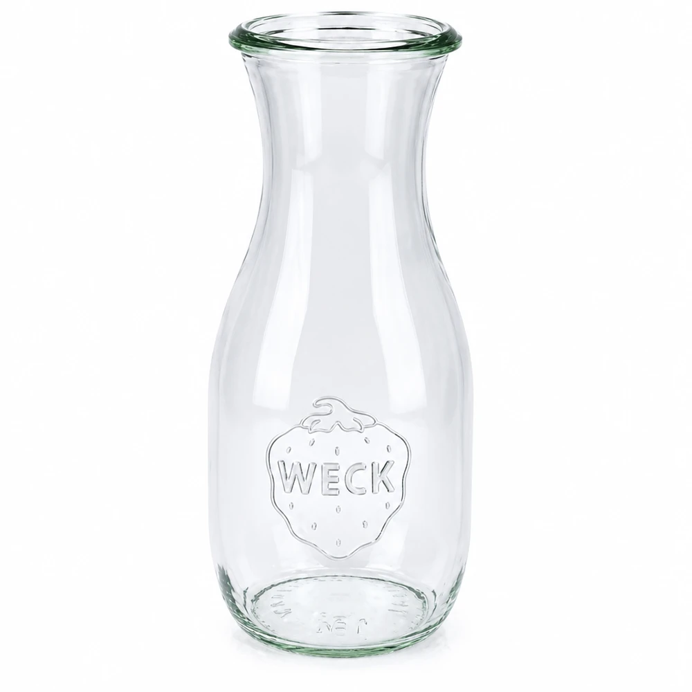 Botella para zumo WECK RR60 de 530 ml Botella de zumo WECK RR60 de 530 ml de vidrio con tapa y logotipo de fresa en relieve transparente