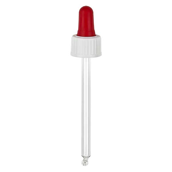 Pipeta cuentagotas de vidrio blanco/rojo 18mm PL85 standard Pipeta cuentagotas de vidrio blanco/rojo 18mm PL85 standard