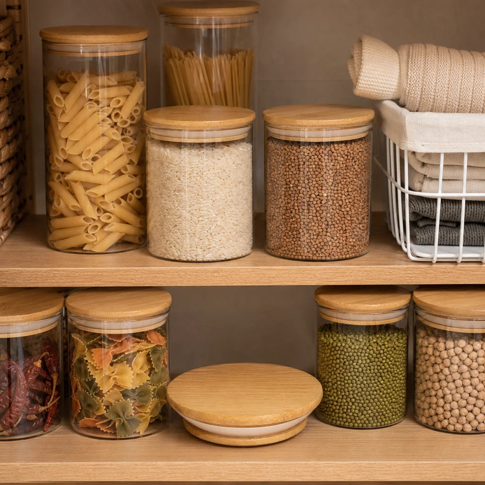 Tapa de madera (haya) sin impresión para WECK RR80 WECK RR80 tapa de madera versión A en práctico almacenamiento cocina con tarros organizados para pasta, arroz y legumbres