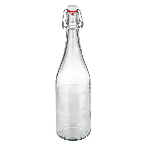 Botella de vidrio 750ml + tapón PVC UNiTWIST Botella de cristal de 750 ml con tapa abatible PVC UNiTWIST transparente vacía de pie foto del producto
