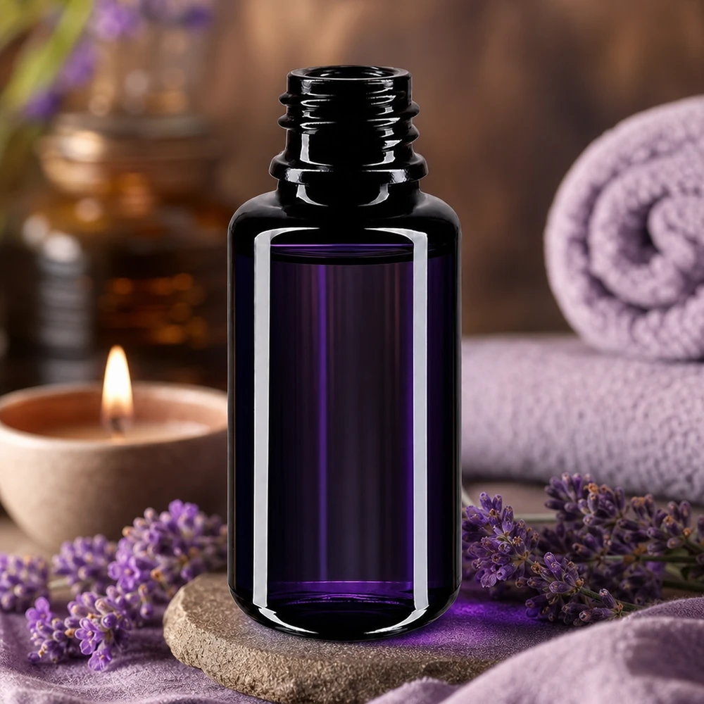 El frasco de vidrio violeta Miron de 20 ml protege los ingredientes de la luz nociva