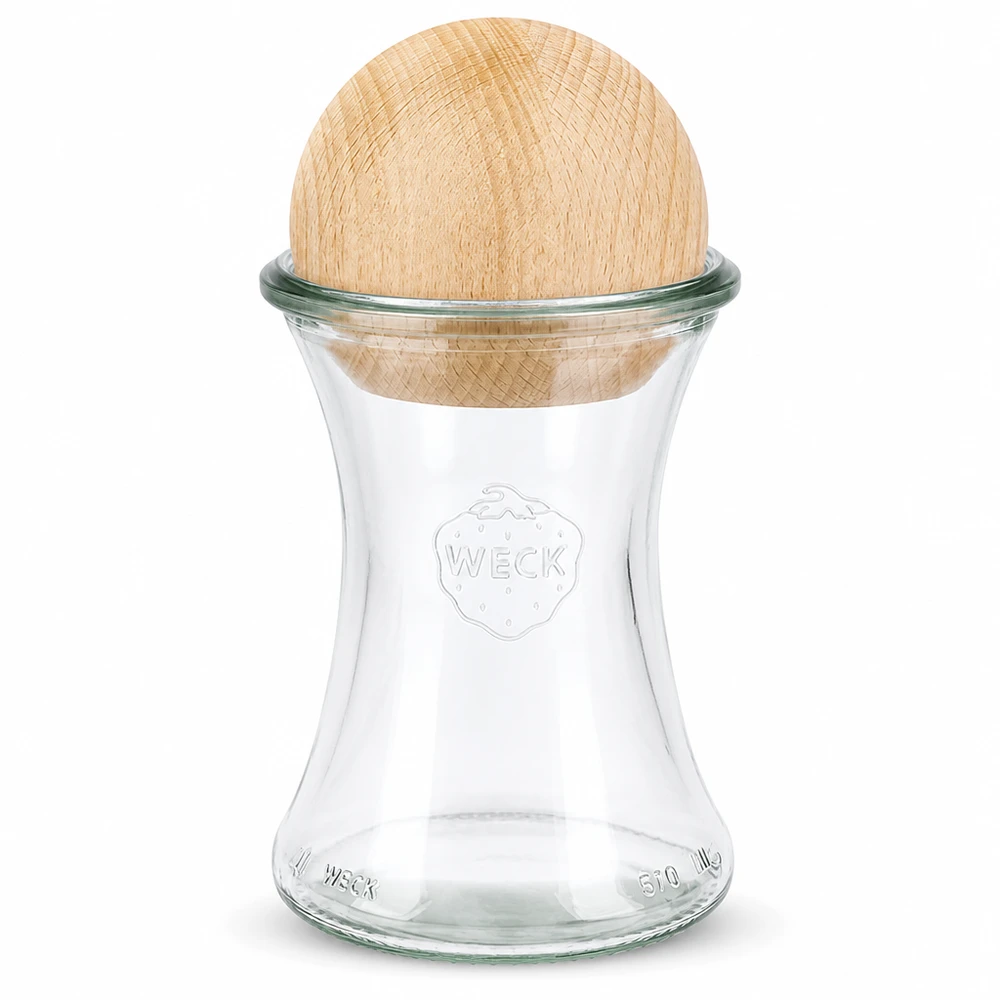 Tarro para delicatessen WECK RR80 de 370ml con bola de madera de haya WECK Tarro delicatessen 370ml RR80 con cierre de bola de madera Tarro de conserva de haya Tarro de almacenaje