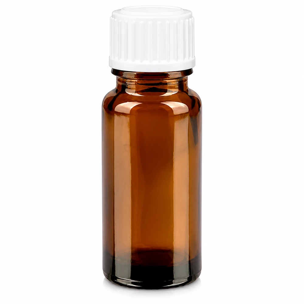 Frasco de farmacia marrón de 10 ml, de vidrio borosilicato, con tapón cuentagotas blanco de 0,9 mm