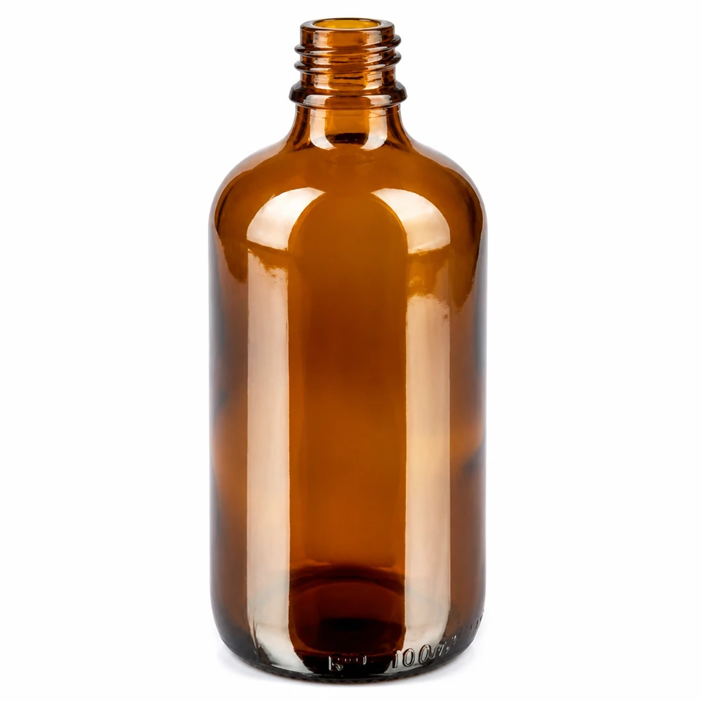 Botella 100ml 11mm tapón rosca rojo estándar BrownLine UT18/100 Frasco de vidrio marrón de 100 ml con rosca de 11 mm para aplicaciones farmacéuticas y uso en laboratorio