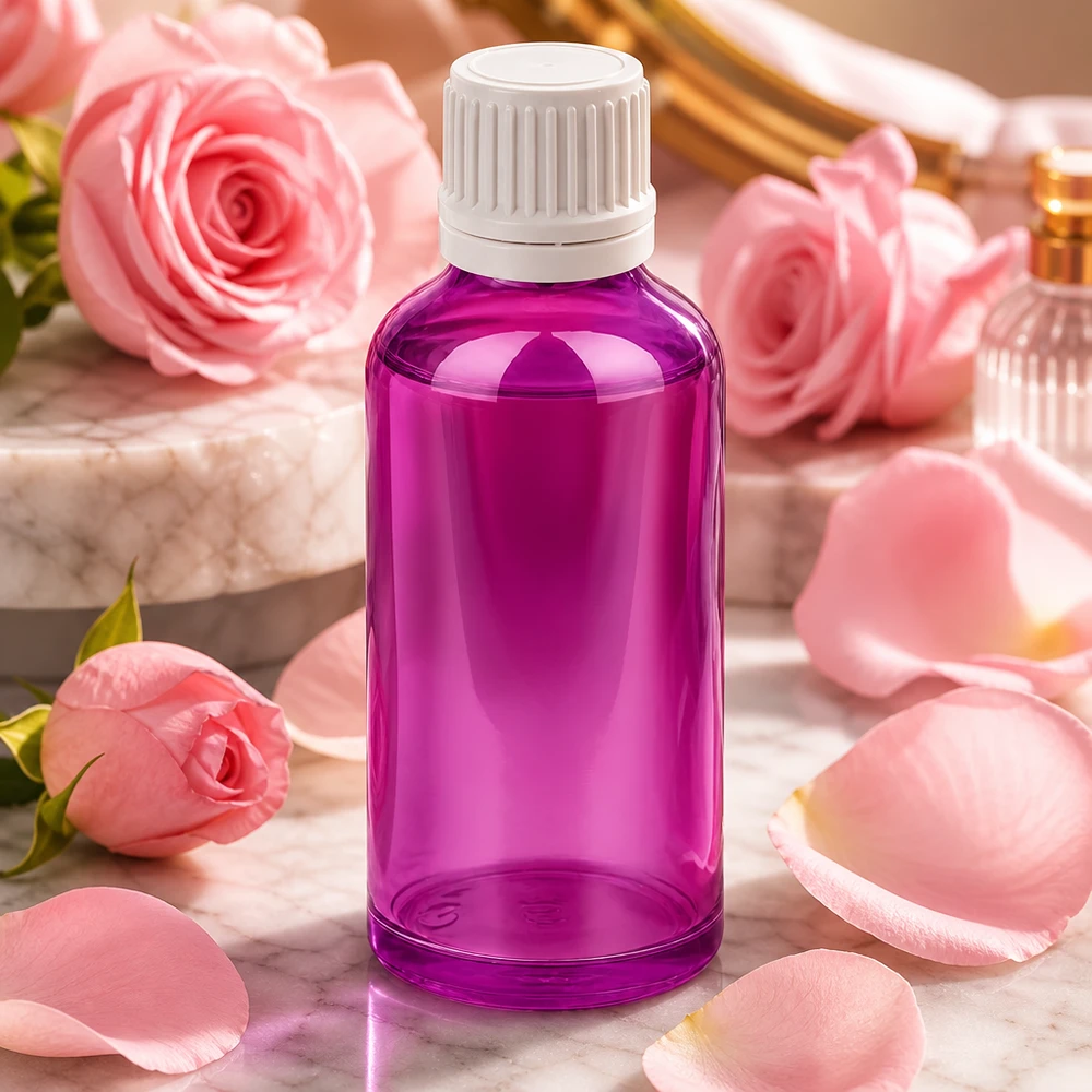 Frasco PurpleLine de 50 ml con tapón blanco a prueba de manipulaciones para un envasado seguro del producto
