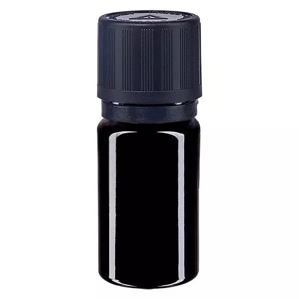 Botella de farmacia violeta 5ml tapón cuentagotas anillo vertedor 1mm negro cierre de seguridad para niños símbolos de advertencia chupete cierre a prueba de manipulaciones