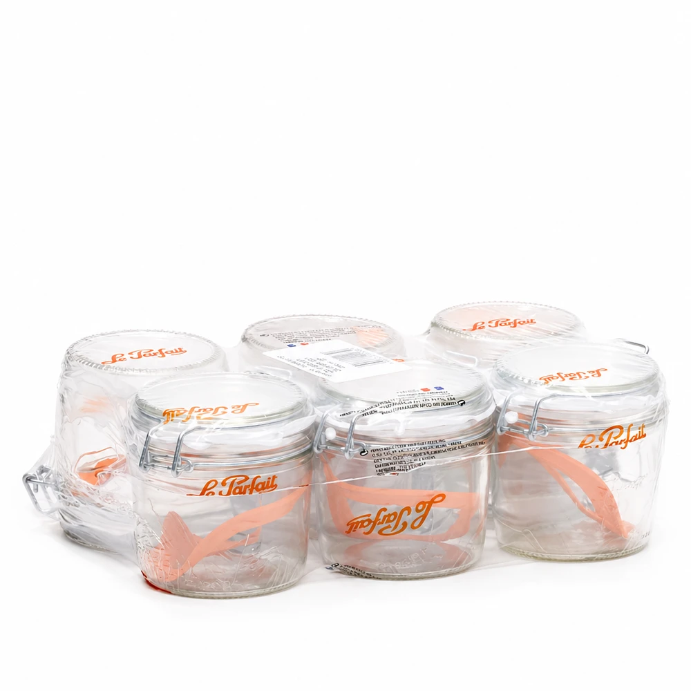 Vasos Familia Wiss de 415 ml con sistema de tapa de 2 piezas de Le Parfait en un juego de 6 en envase de plástico