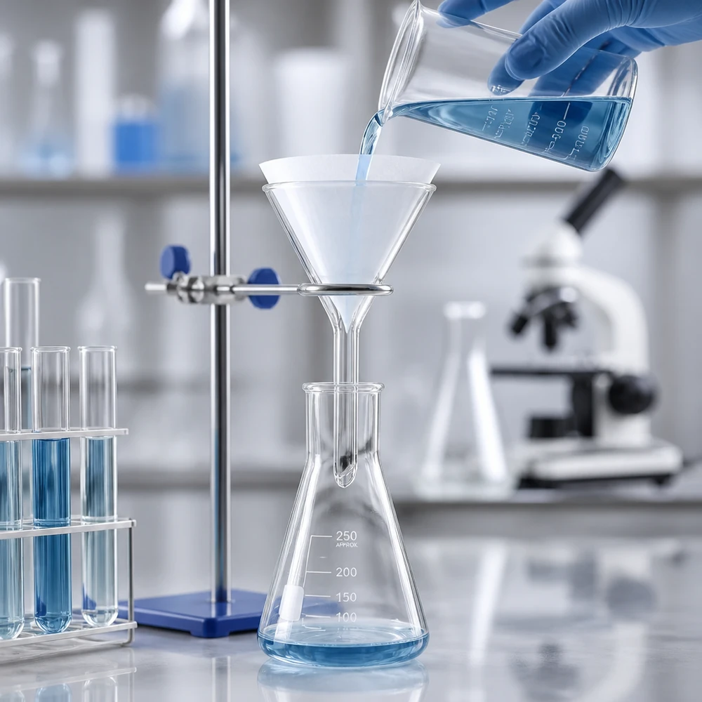 Embudo Ø 35mm cal sodada, ángulo 60°, corto Embudo de asa corta de vidrio sodocálcico para la decantación precisa de líquidos en el laboratorio