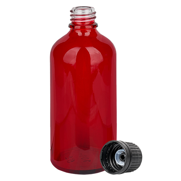 Botella globo 100ml 8mm anillo vertedor cierre inviolable negro RedL. UT18/100 Botella globo 100ml 8mm anillo vertedor cierre inviolable negro RedL. UT18/100
