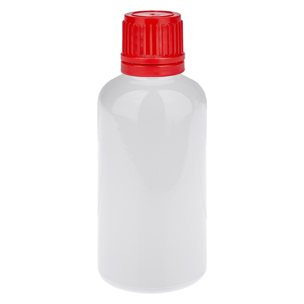 Botella de 50 ml con tapón de rosca rojo de seguridad original de 11 mm WhiteLine UT18/50 Botella de 50 ml con tapón de rosca rojo de seguridad original de 11 mm WhiteLine UT18/50