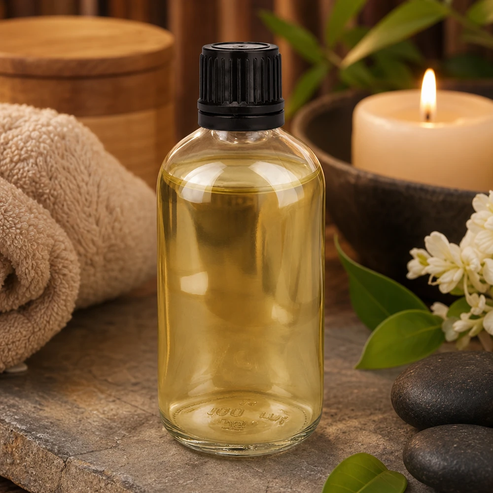 Frasco de cristal para aromaterapia de 100 ml con rosca estándar y tapón negro para aceites esenciales