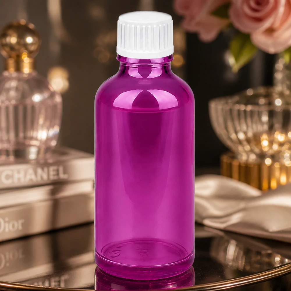 Frasco cuentagotas de 50ml 0,9mm blanco estándar PurpleLine. UT18/50 Pequeño frasco cuentagotas morado de 50 ml para cosméticos DIY y sueros caseros