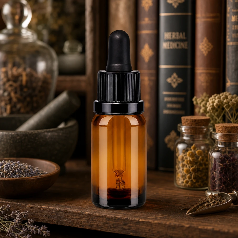 Frasco pipeta compacto de 10 ml en marrón para aplicaciones farmacéuticas y cosméticas