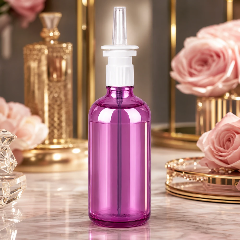 Frasco pulverizador nasal de 100 ml blanco/transparente estándar PurpleLine UT18/100 Frasco nasal ergonómico de 100 ml en elegante color púrpura con sistema de pulverización precisa para una dosificación fácil