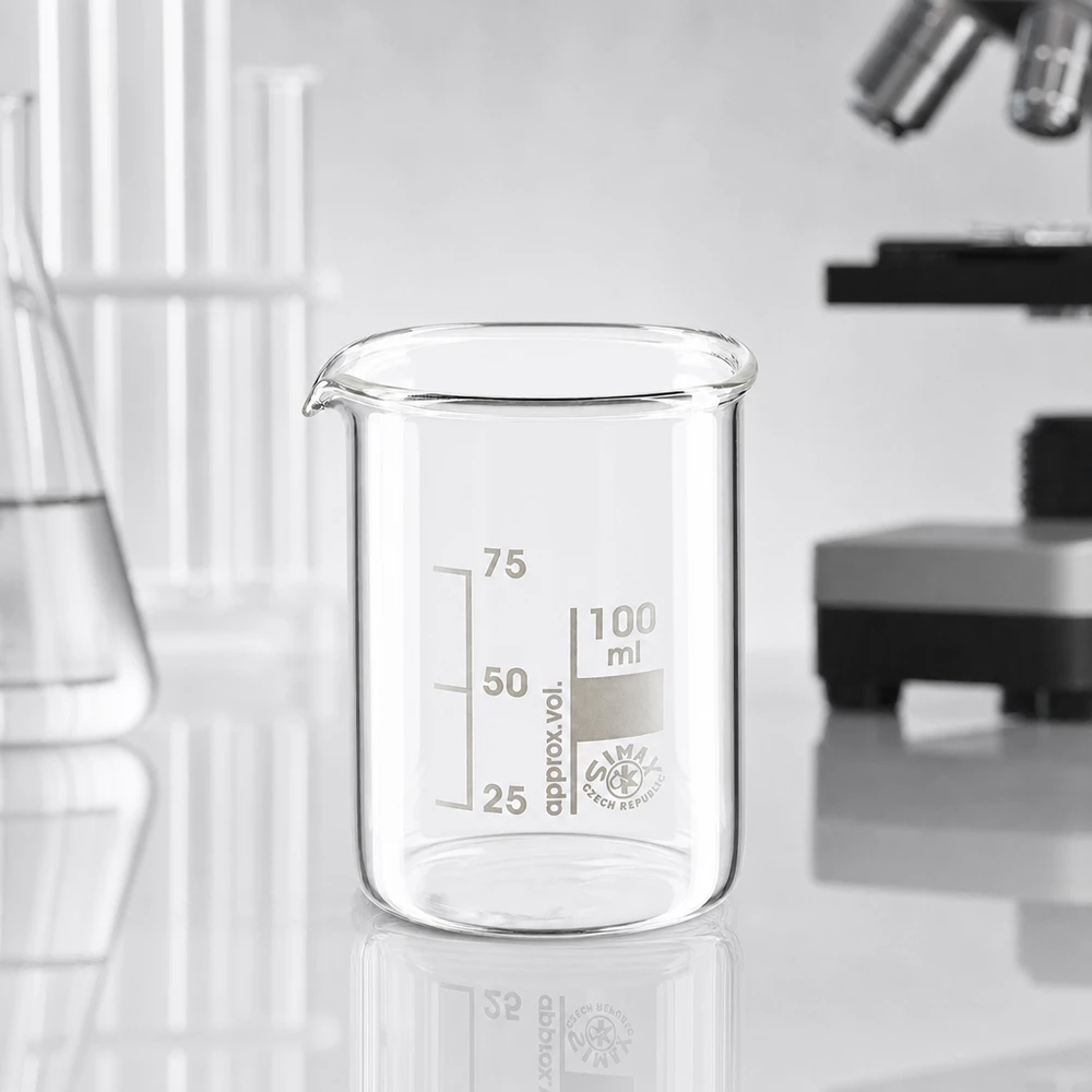 Vaso de precipitados 100ml de vidrio de borosilicato, forma baja Vaso de precipitados transparente de 100 ml con molde bajo de vidrio de borosilicato para aplicaciones químicas en el laboratorio