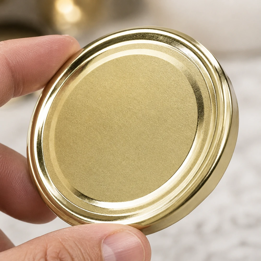 Tapa BasicSeal de 82 mm, color dorado (TO82) UNiTWIST Tapa Twist-Off de 82 mm, dorada, TO82 UniTwist. Primer plano del interior con anillos concéntricos
