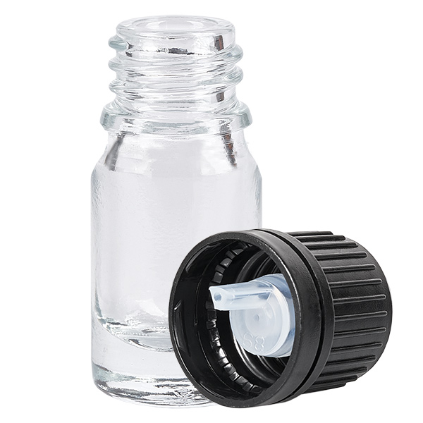Frasco cuentagotas de 5 ml con tapón inviolable negro de 1 mm ClearLine UT18/5 Frasco cuentagotas de 5 ml con tapón inviolable negro de 1 mm ClearLine UT18/5