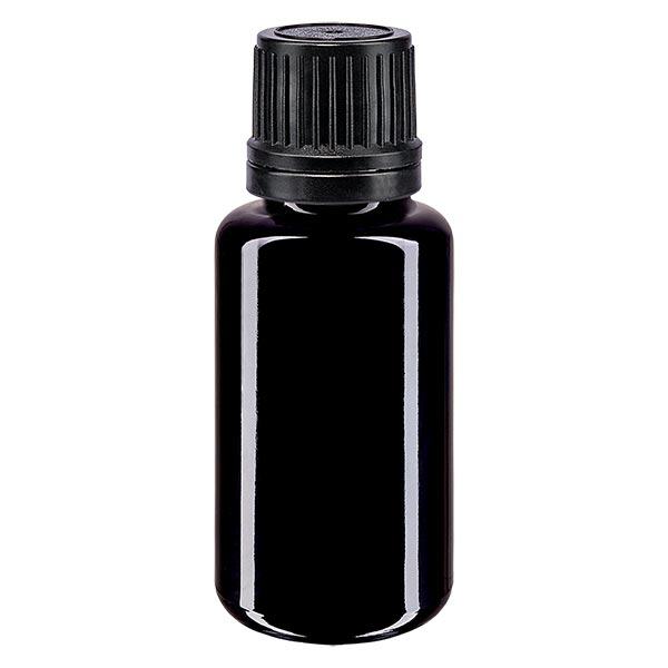Botella de farmacia violeta 20ml tapón rosca negro anillo vertedor cierre inviolable Botella de farmacia violeta 20ml tapón rosca negro anillo vertedor cierre inviolable