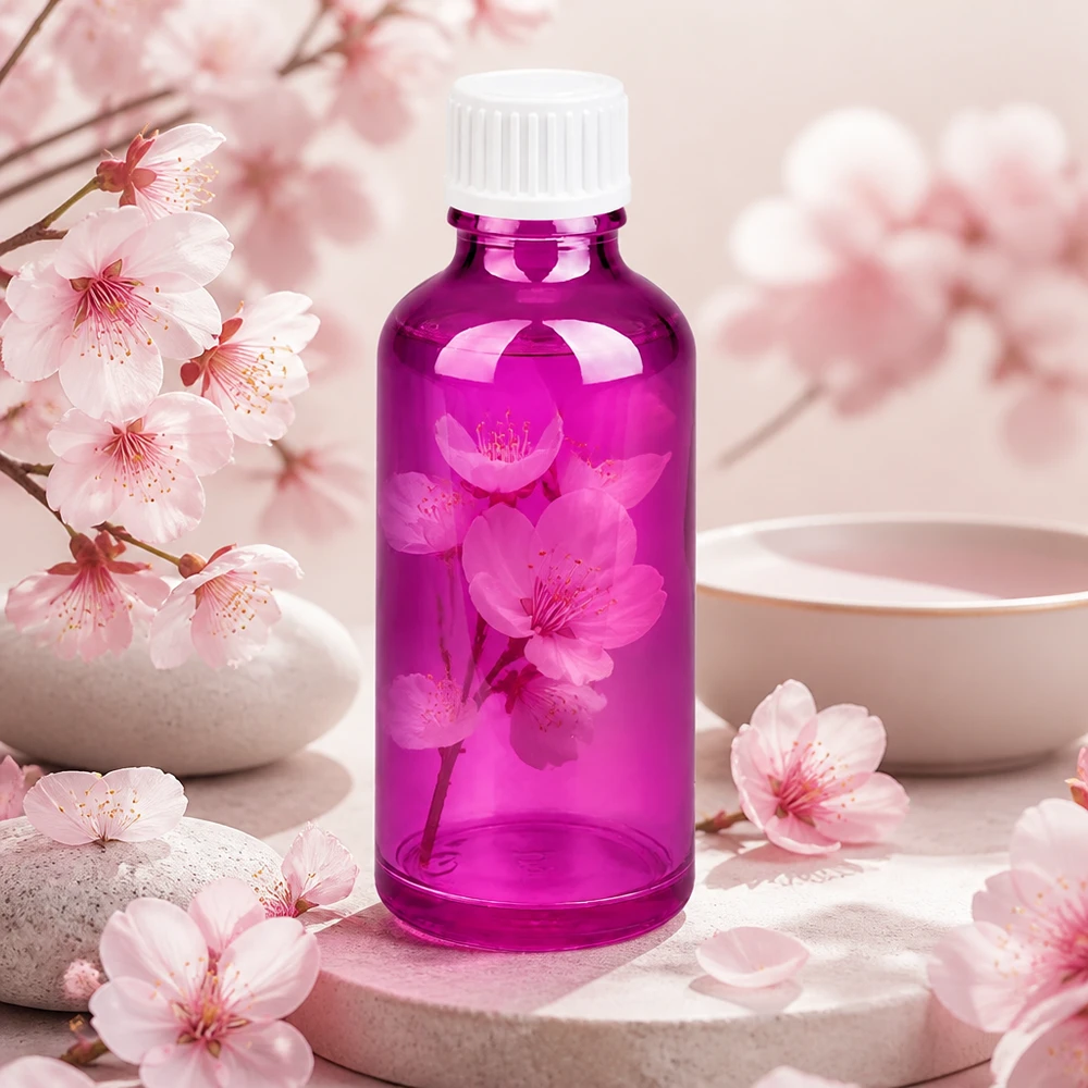Frasco de 50 ml (glóbulo) Anillo vertedor de 3 mm blanco PurpleLine estándar. UT18/50 Frasco de cristal de alta calidad de 50 ml en color morado con protección UV para principios activos sensibles a la luz