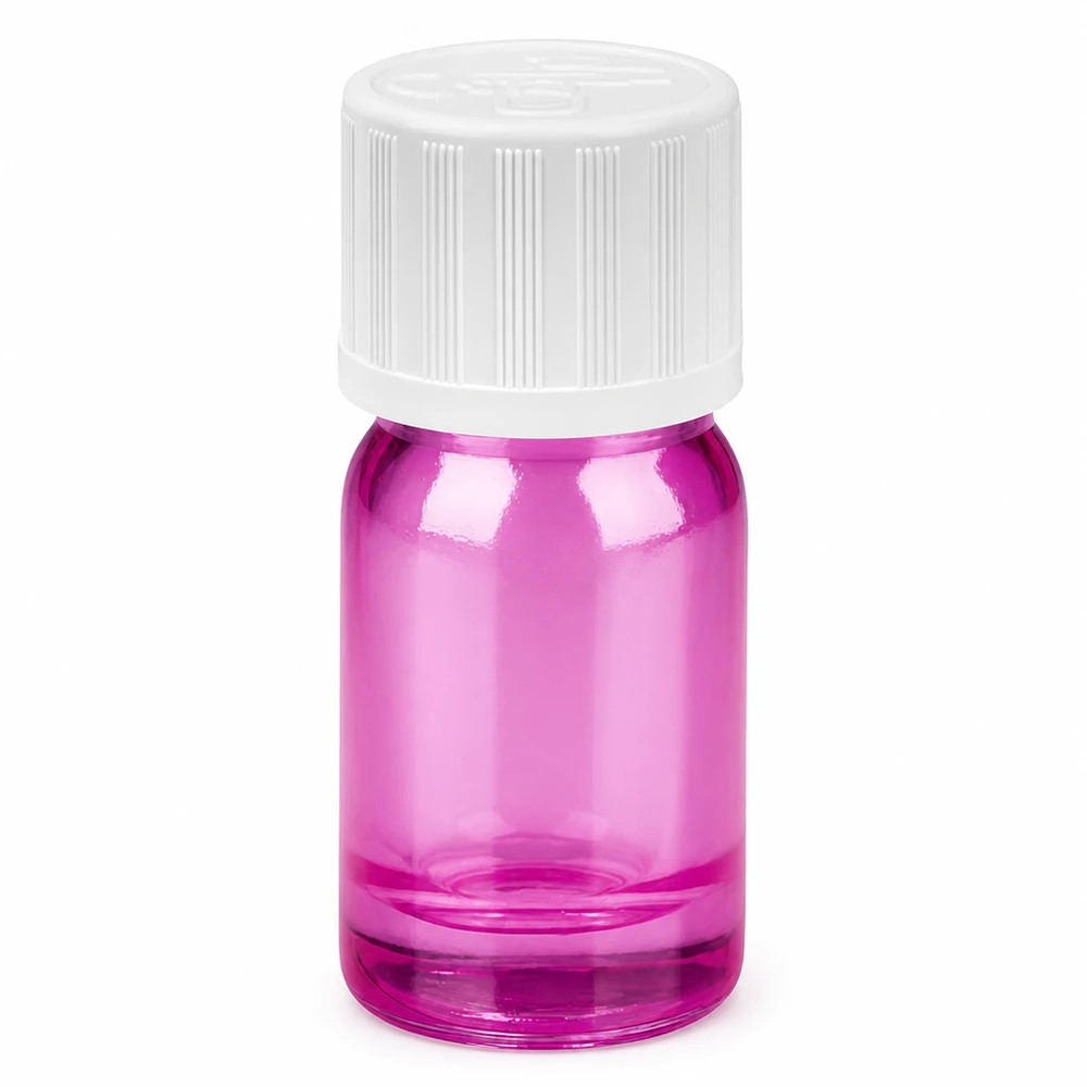 Frasco cuentagotas de 5ml 1,2mm blanco estándar a prueba de niños PurpleLine. UT18/5 Frasco cuentagotas de 5 ml púrpura transparente con tapón blanco para una dosificación precisa